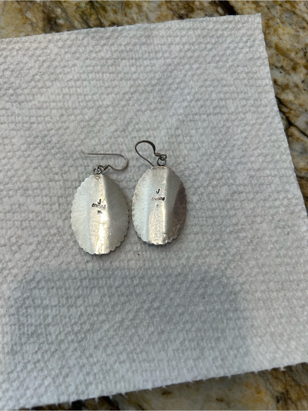 Sterling Silver Sunburst Oval Stone Dangle Earrings - Silver - Picture 5 of 6